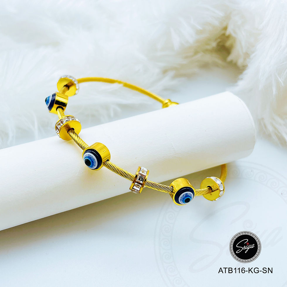 Thumbnail: Evil Eye Charm Anti Tarnish Golden Bangle