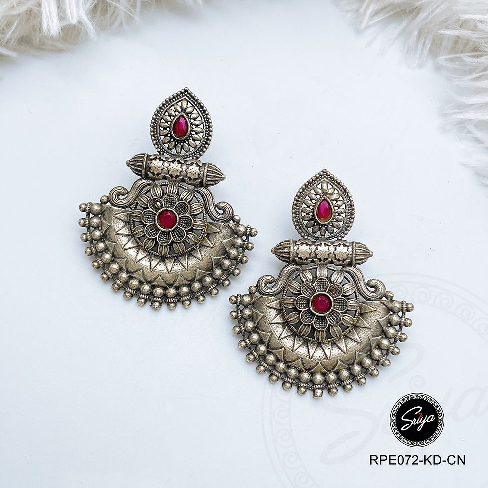 Thumbnail: Crimson Chandbali Replica Earrings (Red)