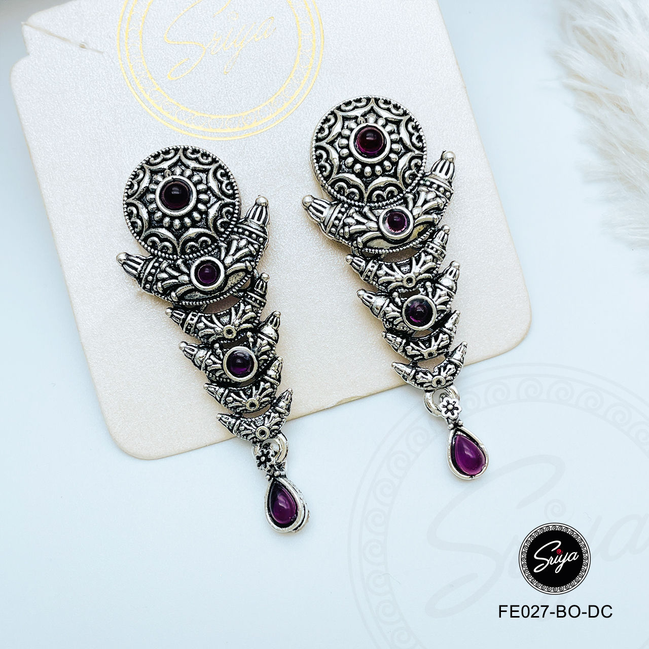 Tribal Shield Fusion Earrings (Purple)