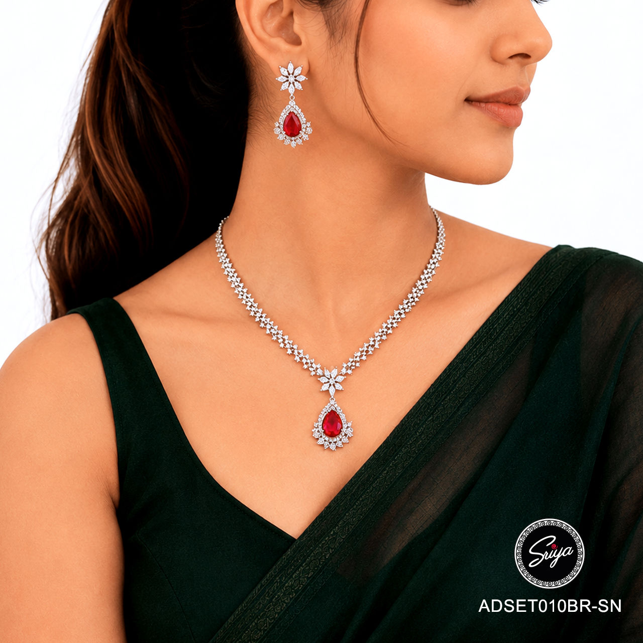 Crimson Starry Drop American Diamond Set