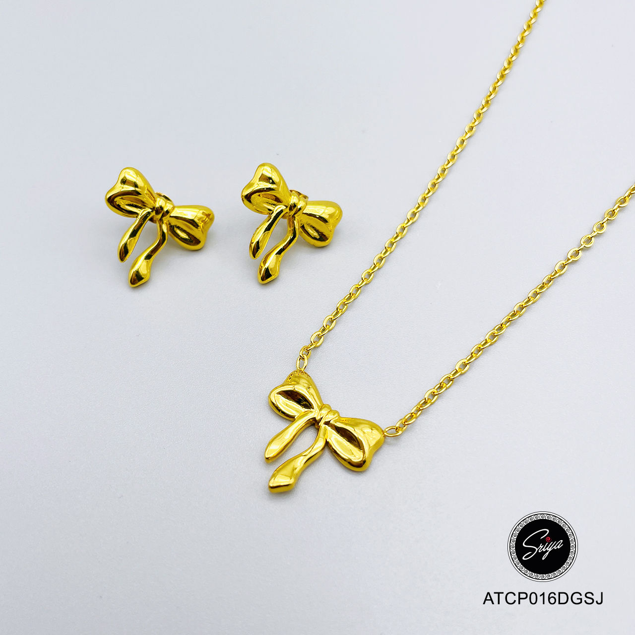 Bow Anti Tarnish Chain Pendant with Earrings