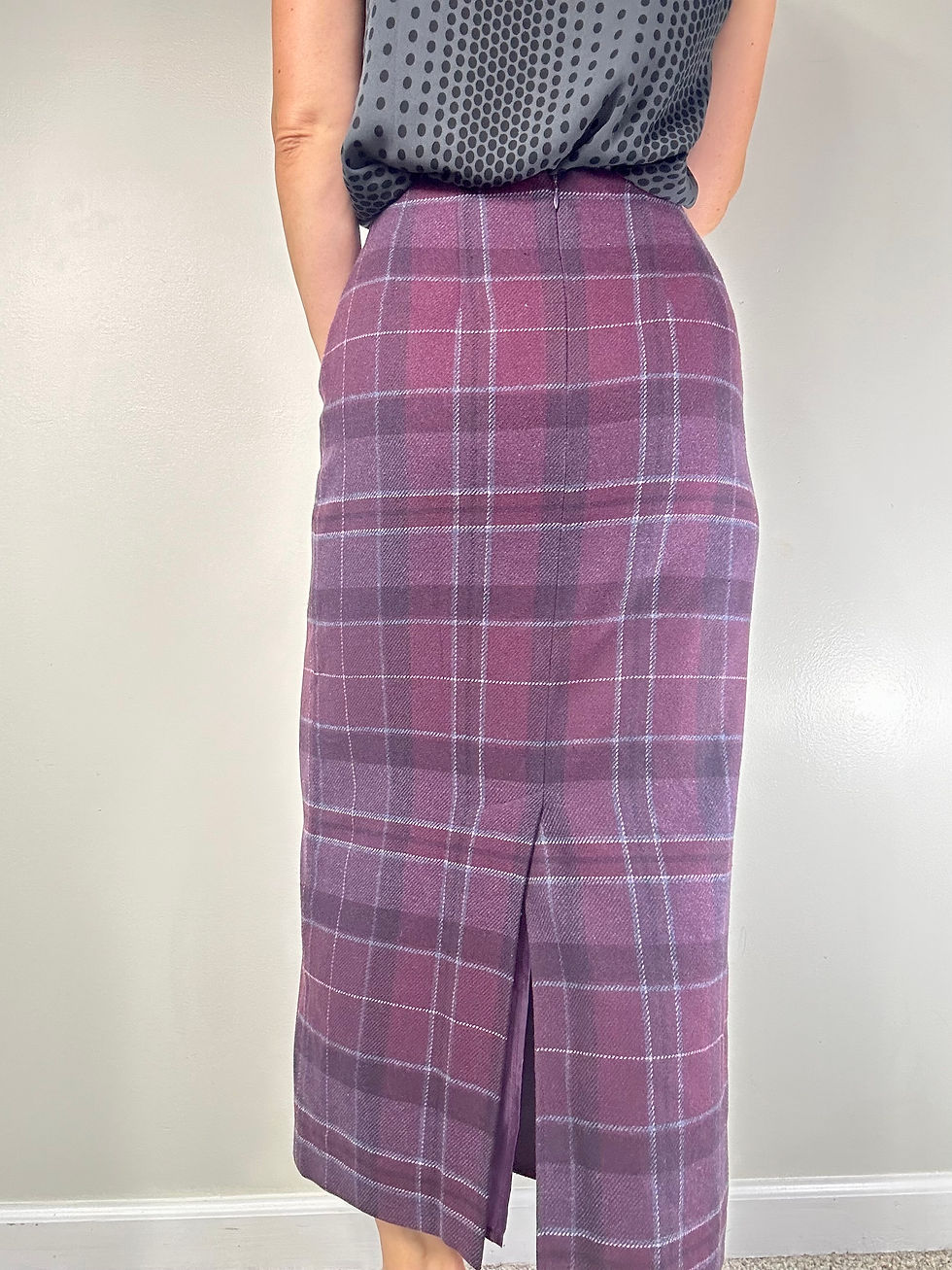 Thumbnail: Purple Burgundy Plaid Wool Blend Maxi Skirt