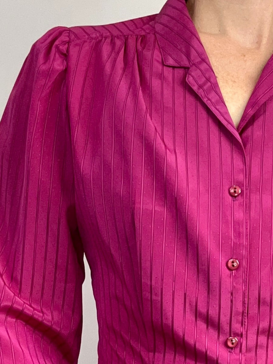 Thumbnail: Vintage Hot Pink Puff Sleeve Blouse