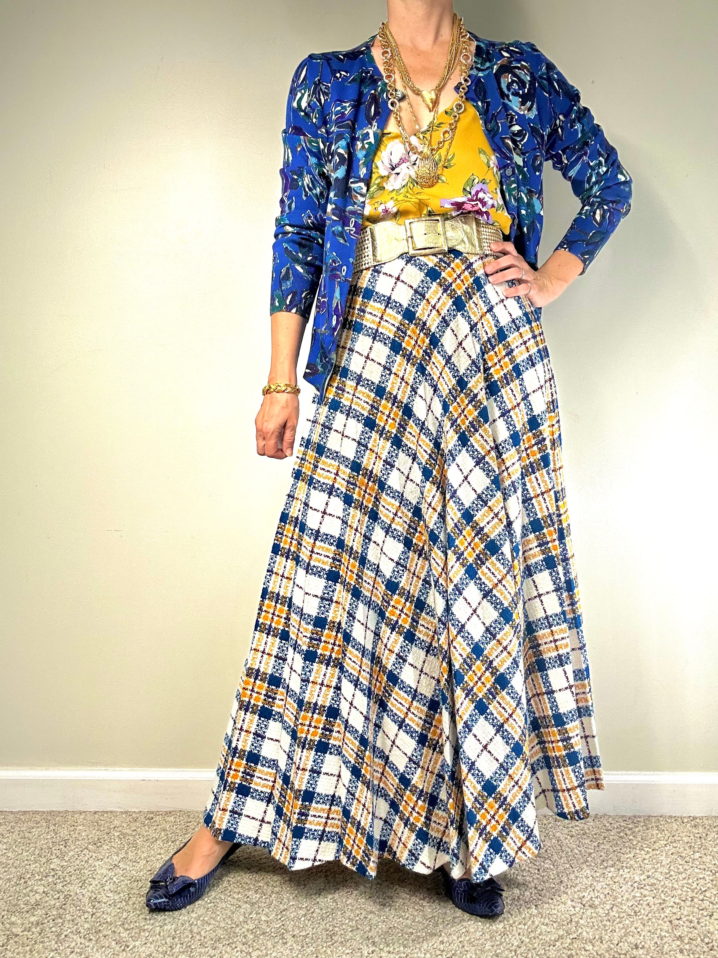Plaid A Line Swing Maxi Skirt
