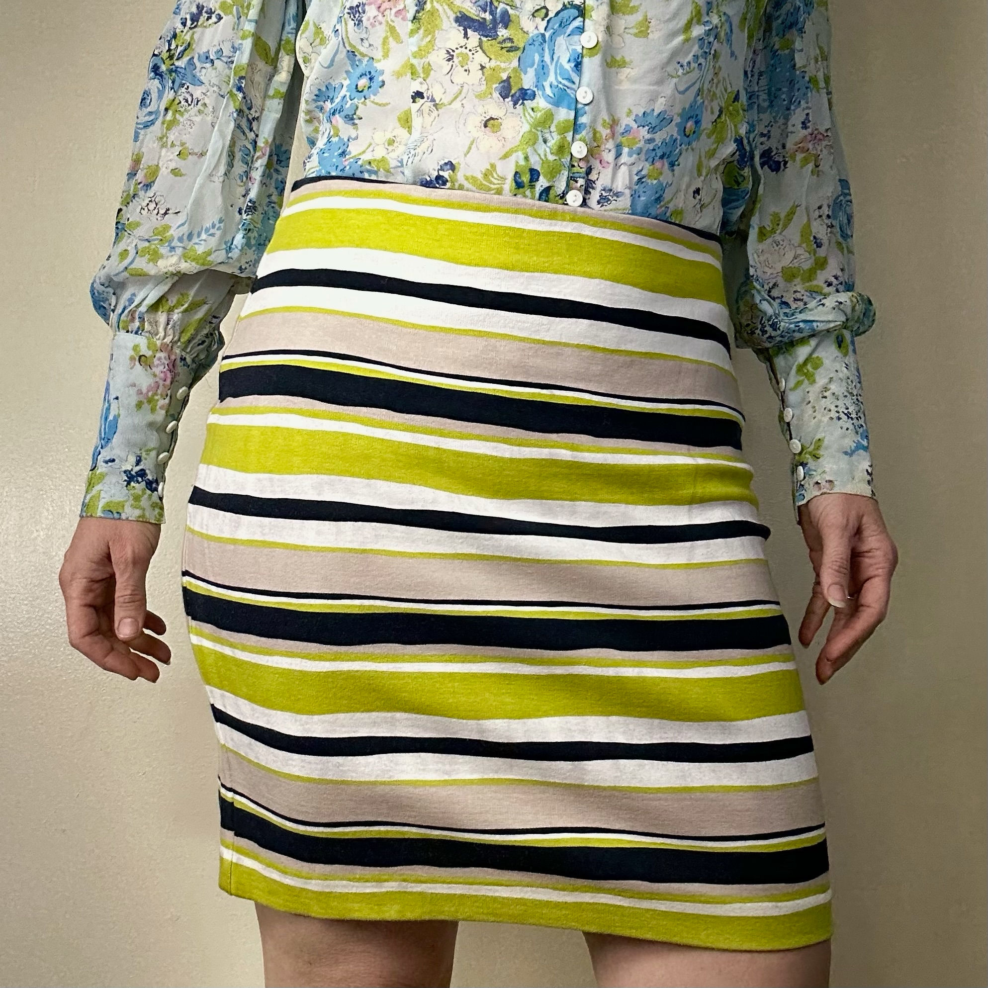 Fitted Striped Midi Skirt