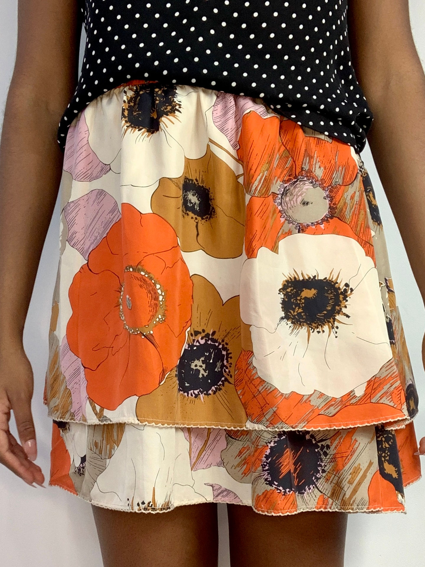 Anthropologie Floral Double Tier Mini Skirt