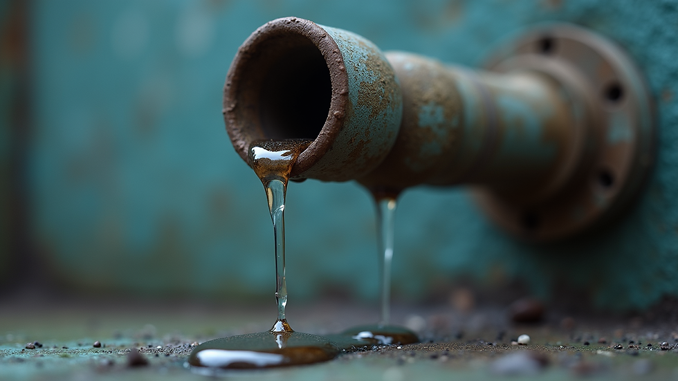 Close-up view of a plumbing pipe with a leak