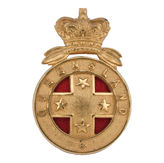 Circa Post 1860-1900s, Gilt/Brass Hat Badge, Height 53mm, REF: Page 212, Military Badges of the Australian Colonies 1800-1903, Rick GREBERT, 2000 - NOTE: This badge is INCORRECTLY described in GREBERT'S book as being a Queensland Mounted Infantry badge, which it is not.