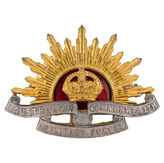 Administrative & Instructional Staff Corps. FINISH: Gilt/White Metal/Enamel. HAT HEIGHT: 43mm. MNUFACTURER: Stokes and Son, Australia. NOTE: This badge was worn by the Administrative & Instructional Staff Corps (1904-1921).