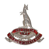9th Australian Light Horse Regiment, Victorian Mounted Rifles, Cap Badge. FINISH: White Metal/Enamel (Officer Ranks. HEIGHT: 48mm. MOTTO: Pro Gloria (For Glory).