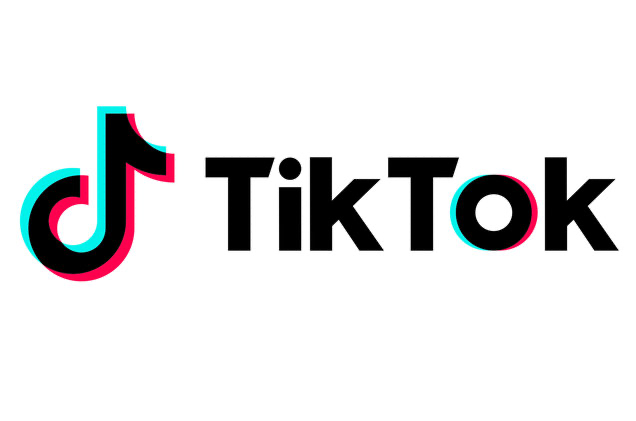 TikTok logo on a white background, featuring a stylized black musical note with blue and red accents next to the text "TikTok".
