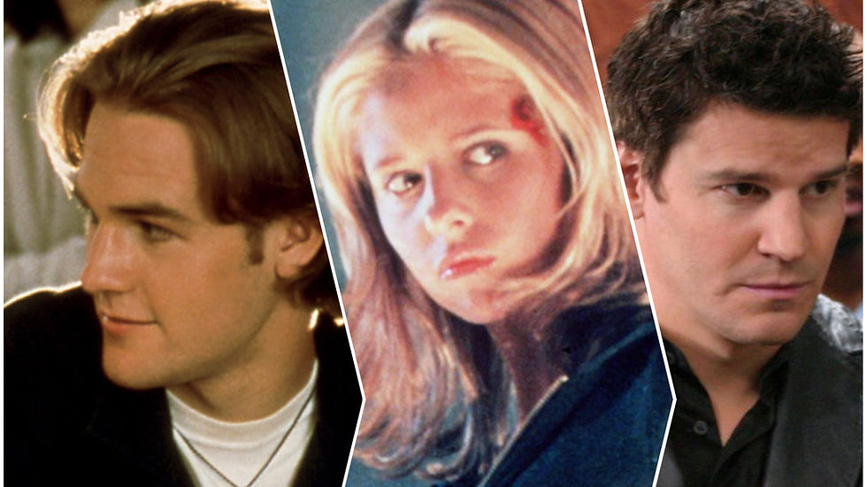 Three people in a split image: left with light brown hair, center blonde looking serious, right with dark hair looking thoughtful.