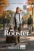 Man in white shirt and tie walks on campus with autumn trees, holding a bag. Text: Steve Carell, HBO's Rooster, March 8, HBO Max.