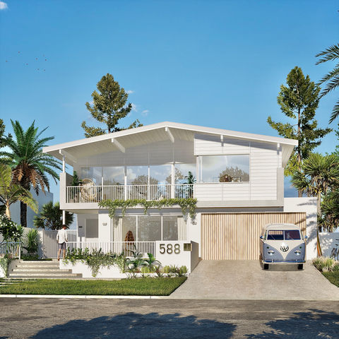 A modern coastal architectural adaption drawing inspiration from the mid-century architectural characters. This home captures its coastline views whilst presenting beautifully to the streetscape
