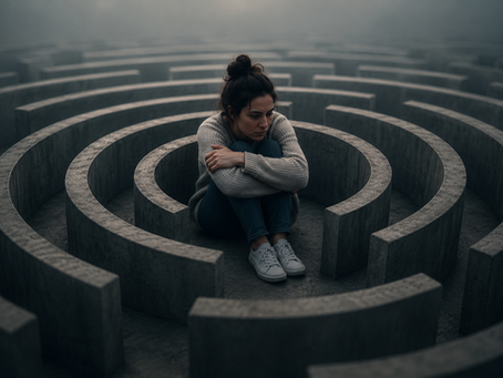 A woman stuck in the middle of a maze