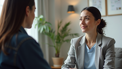 Therapist smiling at client