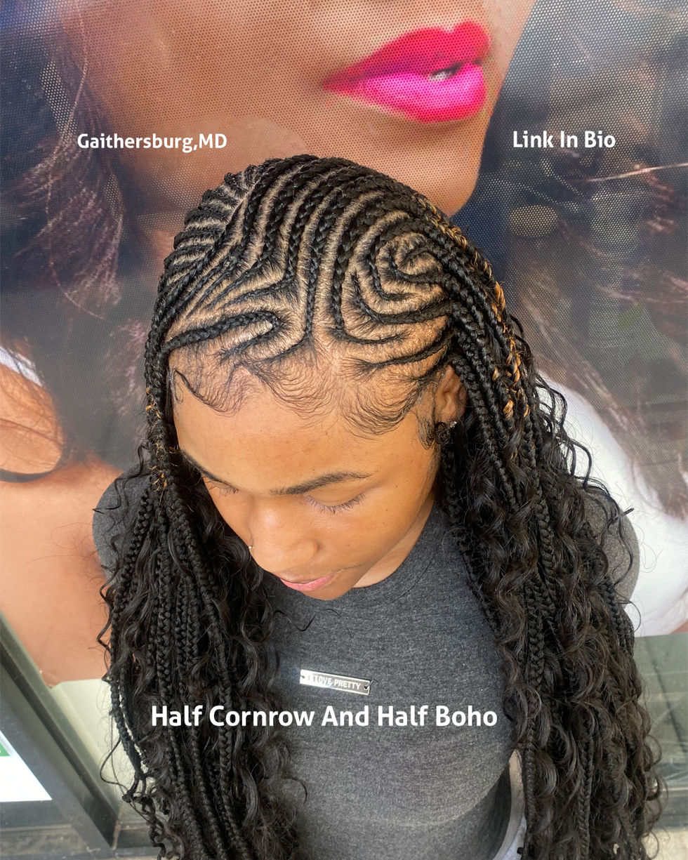 Half Cornrow And Half Boho 1