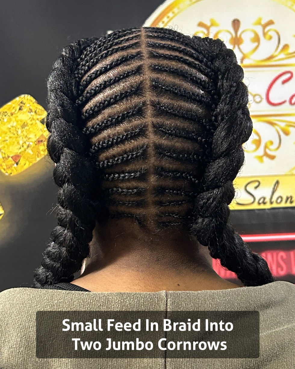 Small Feed In Braid Into Two Jumbo Cornrows 1