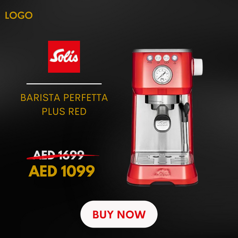 a red solis barista perfetta plus red coffee maker