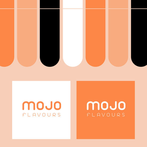an orange and white logo for mojo flavours