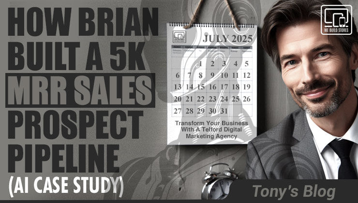 Man in a suit smiles beside a July 2025 calendar. Text: "How Brian Built a 5K MRR Sales Prospect Pipeline (AI Case Study)."