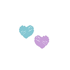 A blue heart and a purple heart illustrated in a sketchy style. The blue heart is slightly higher up.