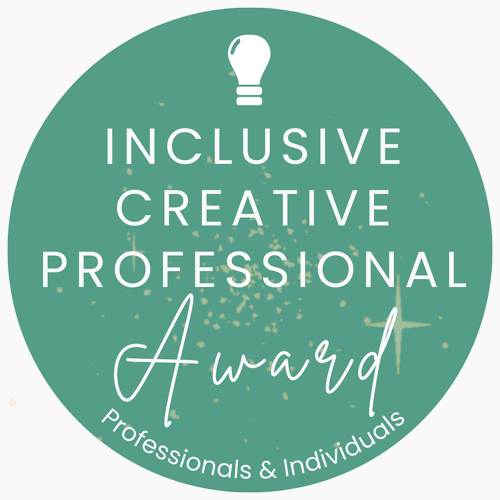 Blue circle that reads inclusive creative professional award