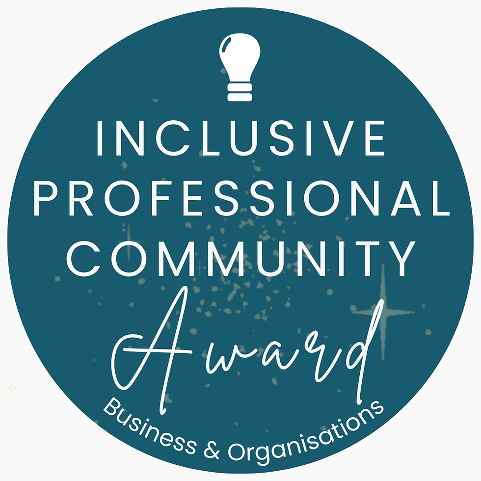 Blue circle that reads inclusive professional community award