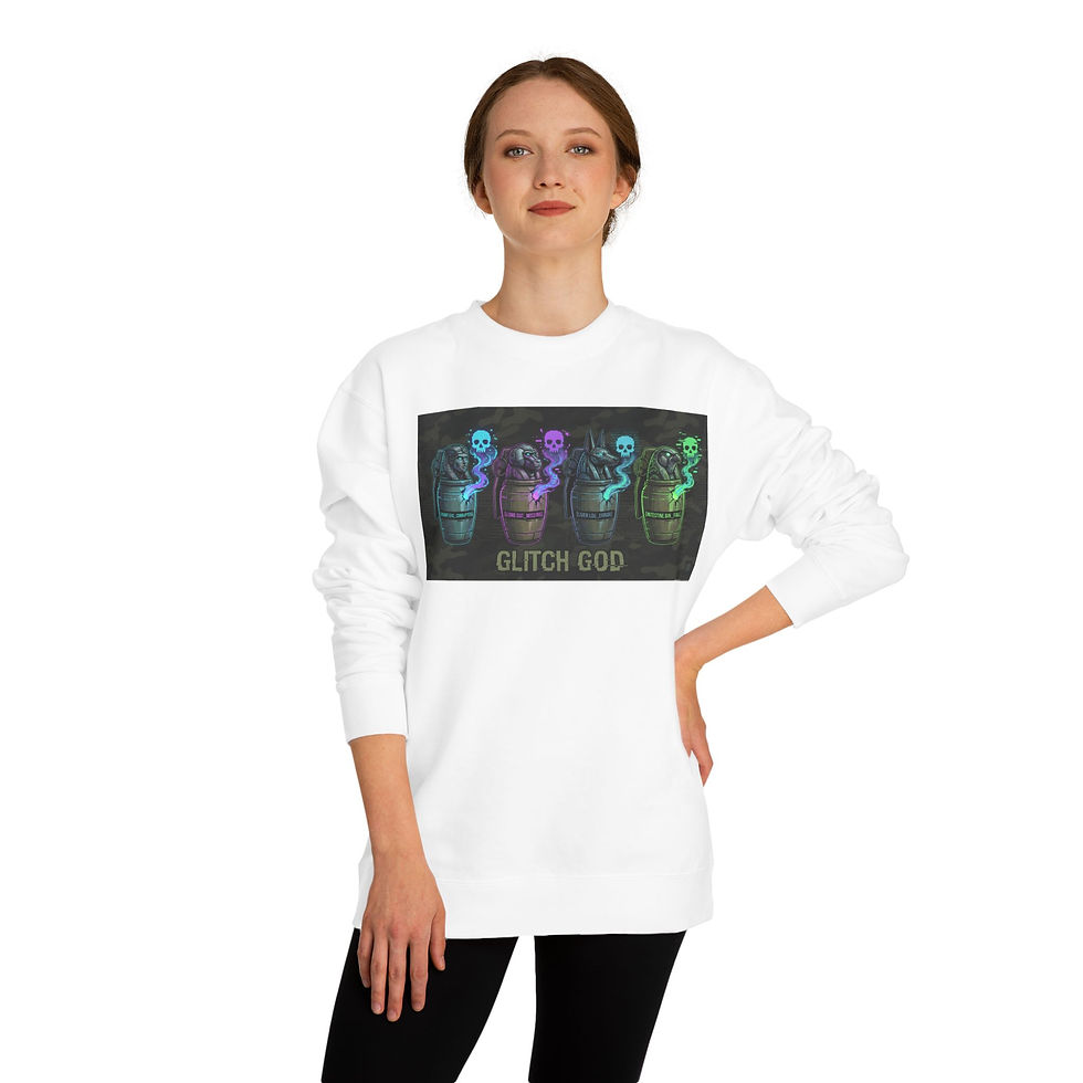 Thumbnail: Glitch God Crewneck Sweatshirt — Neon Retro Alien Graphic