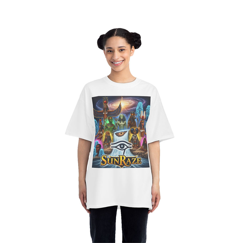 Thumbnail: Cosmic Vibes Short-Sleeve T-Shirt with Sun Graphic, Perfect for Festivals