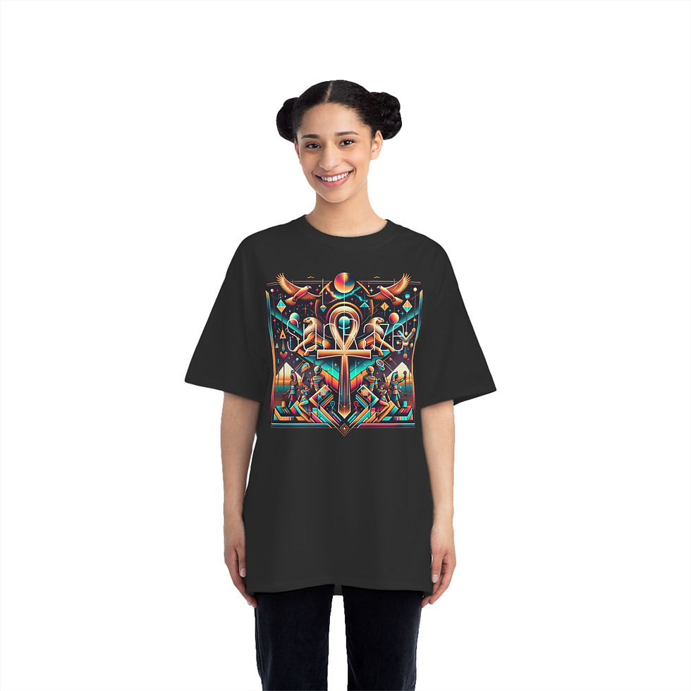 縮圖：Vibrant Egyptian Graphic T-Shirt - Ankh & Eye of Horus Design