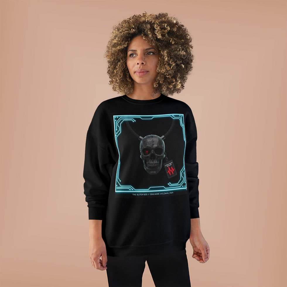 Thumbnail: Cyber Skull Crewneck Sweatshirt — "Soulware" Tech Gothic Graphic