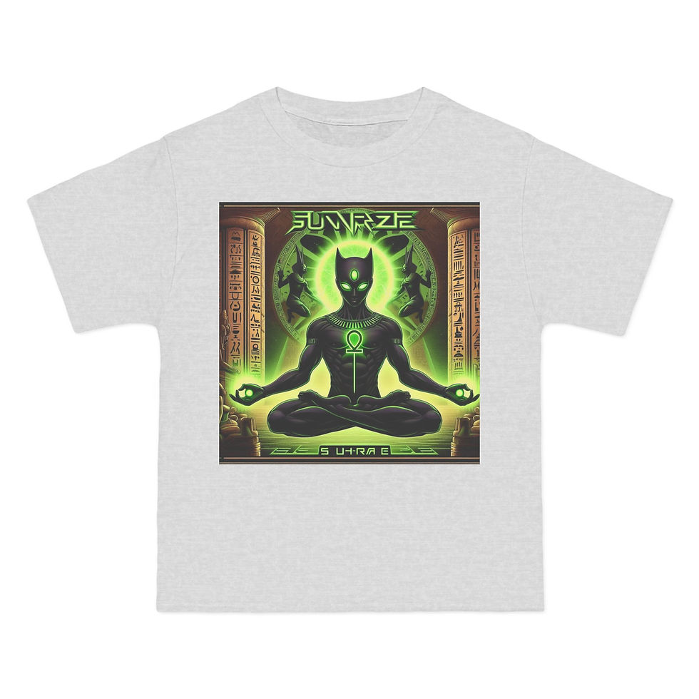Thumbnail: Cosmic Vibe Graphic Tee - Meditative Cat & Retro Car Design