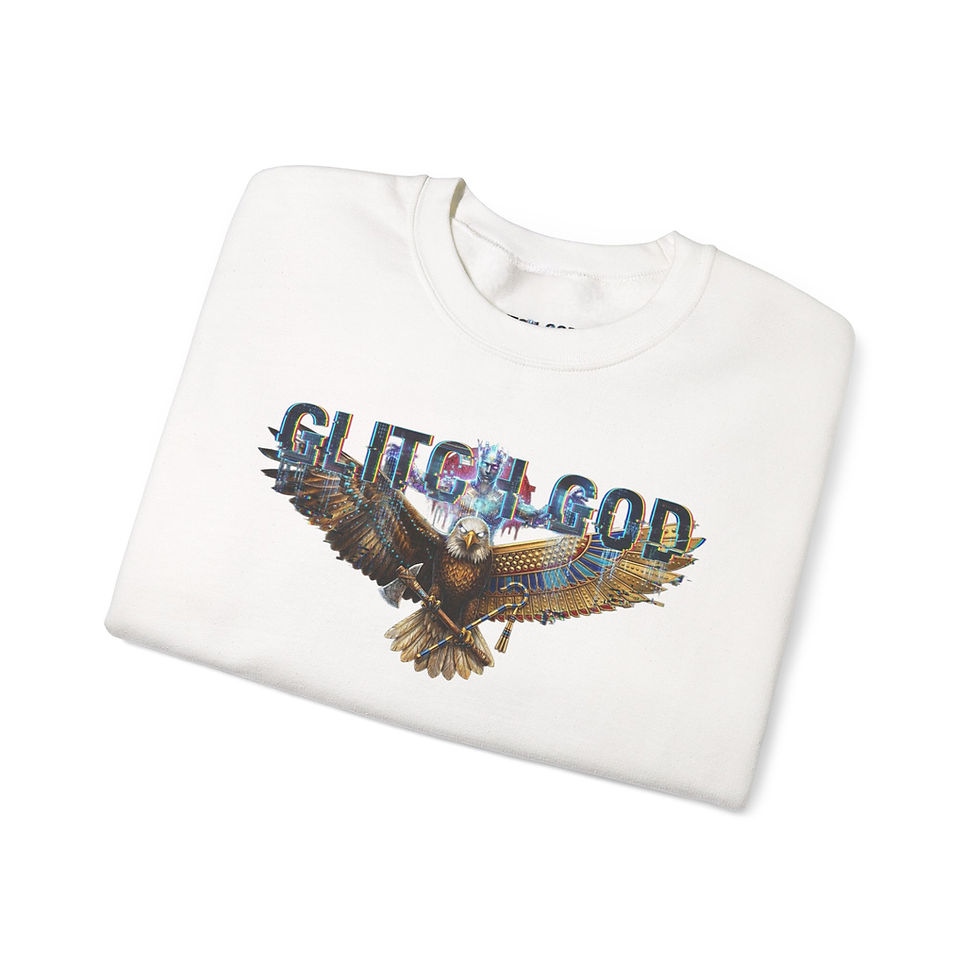 Thumbnail: Glitch God Eagle Crewneck Sweatshirt — Retro Glitch Graphic Pullover