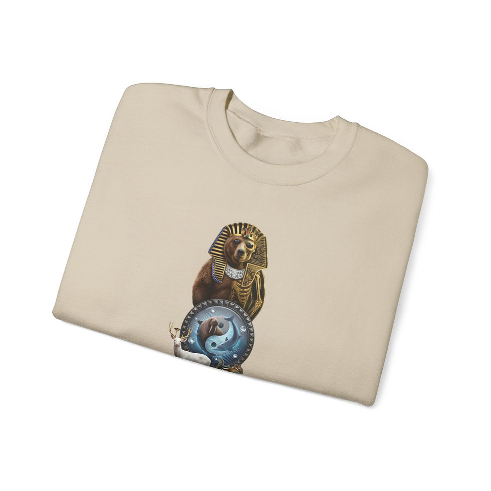 Thumbnail: Egyptian Bear Crewneck Sweatshirt — Pharaoh Bear with Yin-Yang Shield Graphic