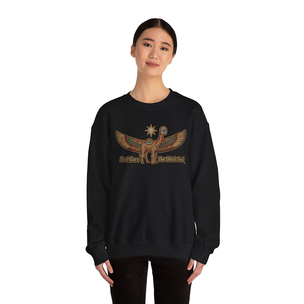 Thumbnail: Ancient Winged Lion Sweatshirt — 'SoulWare: The Glitch God' Retro Mythic Design