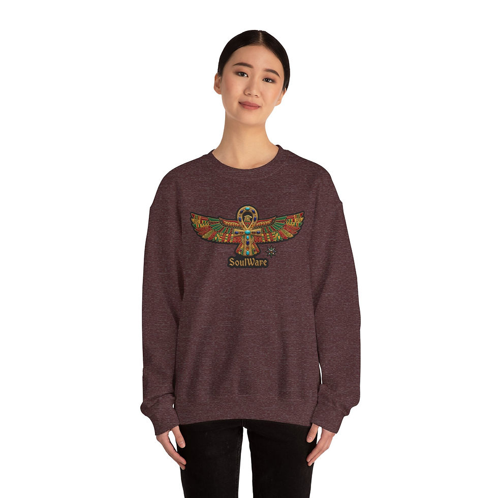 Thumbnail: Egyptian Winged Solar Symbol Crewneck Sweatshirt - "SoulWare" Graphic