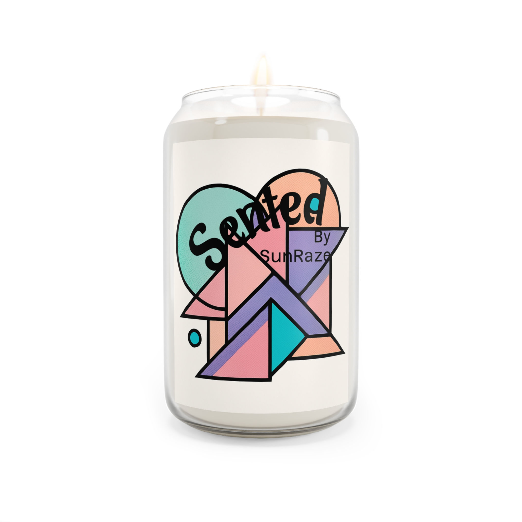 Soy Candle 13.75 oz — Pastel Geometric Scented Candle ("Scented by SunRaze")