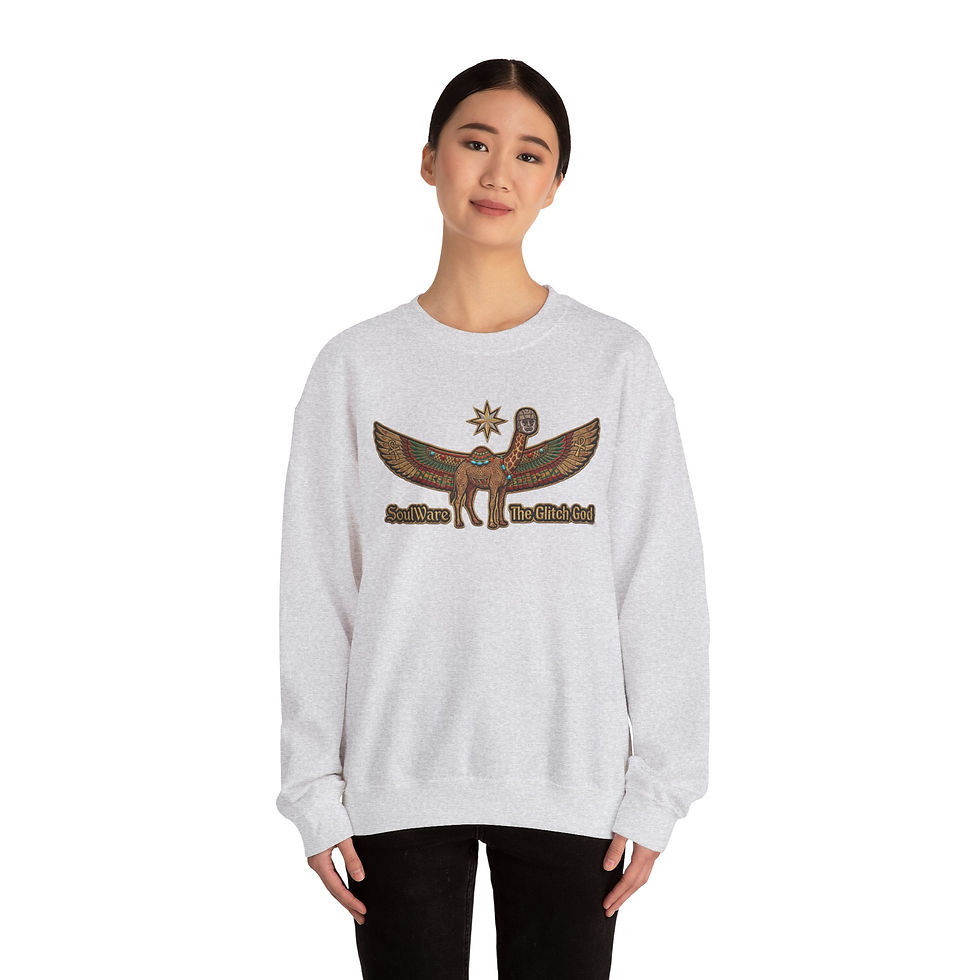 Thumbnail: Ancient Winged Lion Sweatshirt — 'SoulWare: The Glitch God' Retro Mythic Design