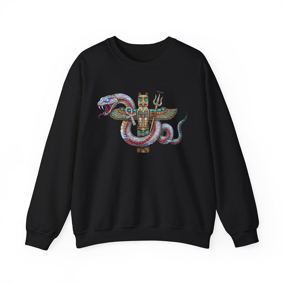 Thumbnail: Mythic Snake Cross Sweatshirt — Colorful Serpent & Totem Crewneck