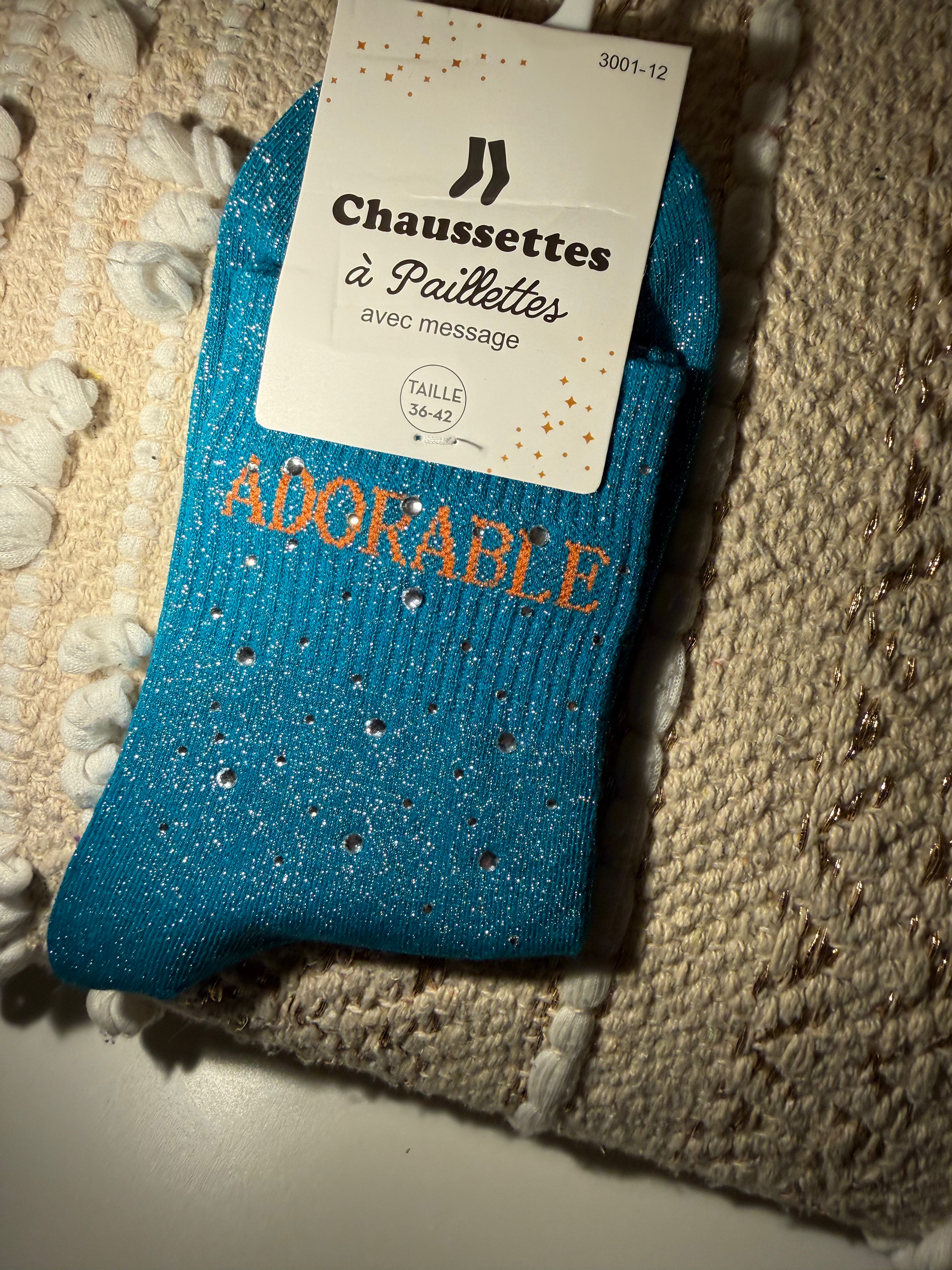 Chaussette à paillette & strass Adorable bleu canard