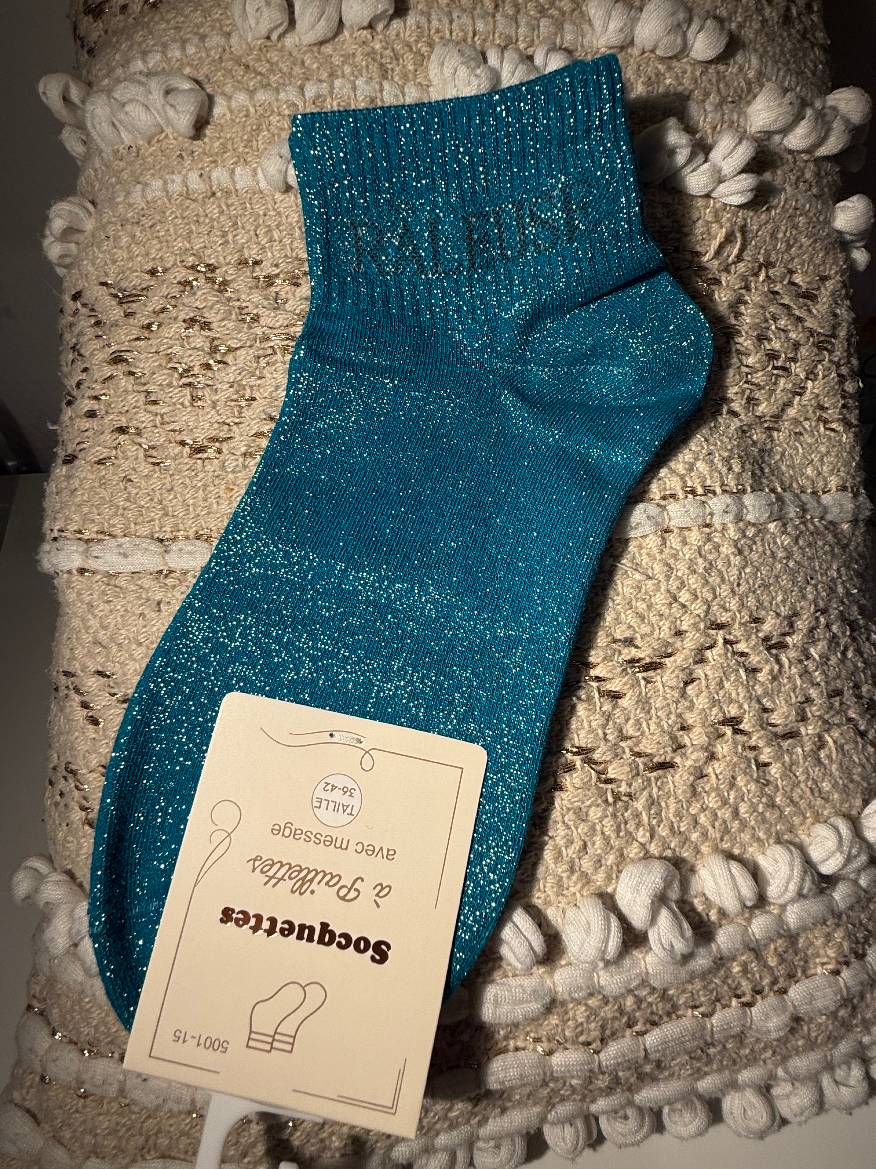 Socquette à paillette Râleuse Bleu canard