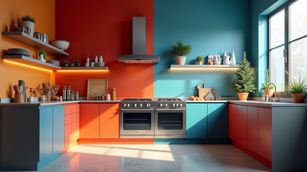 Eye-level view of a modern kitchen with stainless steel appliances