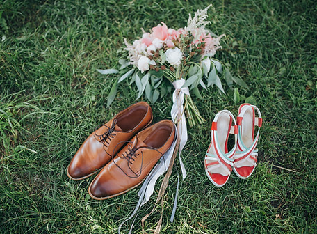 Wedding shoes and bouquet
