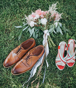 Wedding shoes and bouquet