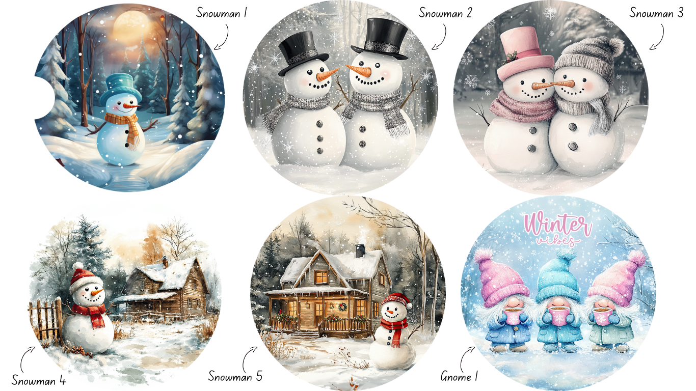 Christmas/Winter Neoprene Car Coasters - 2 pack