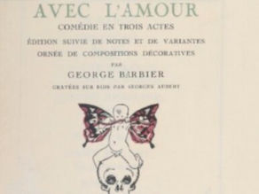 page de garde de la pièce de théâtre avec un crâne surmonté d'un enfant avec des ailes en papillon