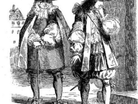 Deux hommes discutent en habit du 17e siècle