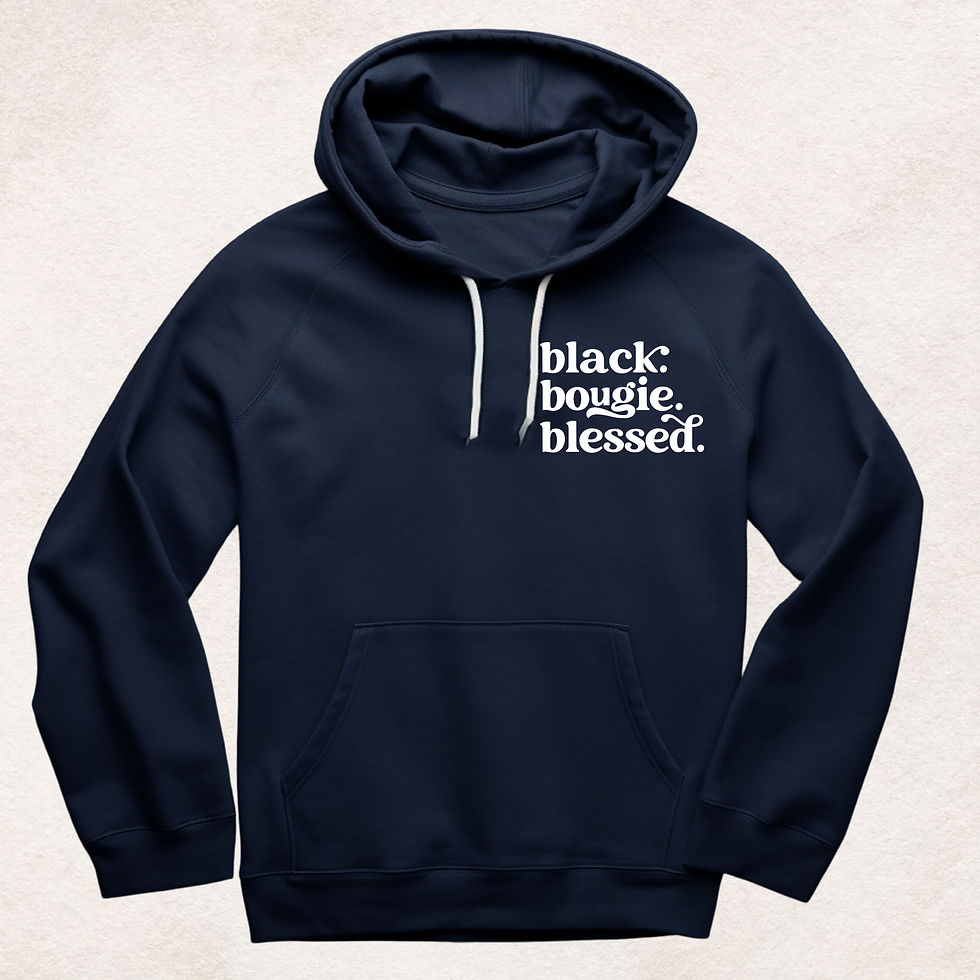 Thumbnail: Navy blue 'black. bougie. blessed.' hoodie