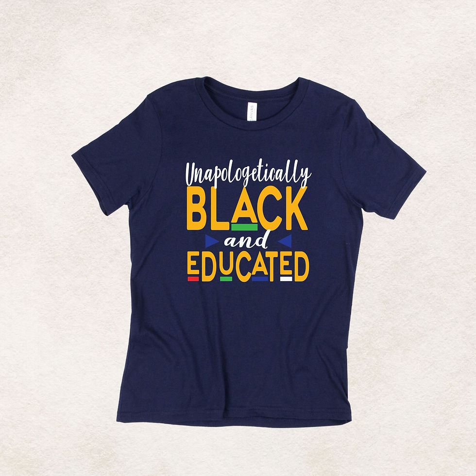 Thumbnail: Navy t-shirt with 'Unapologetically BLACK and EDUCATED'